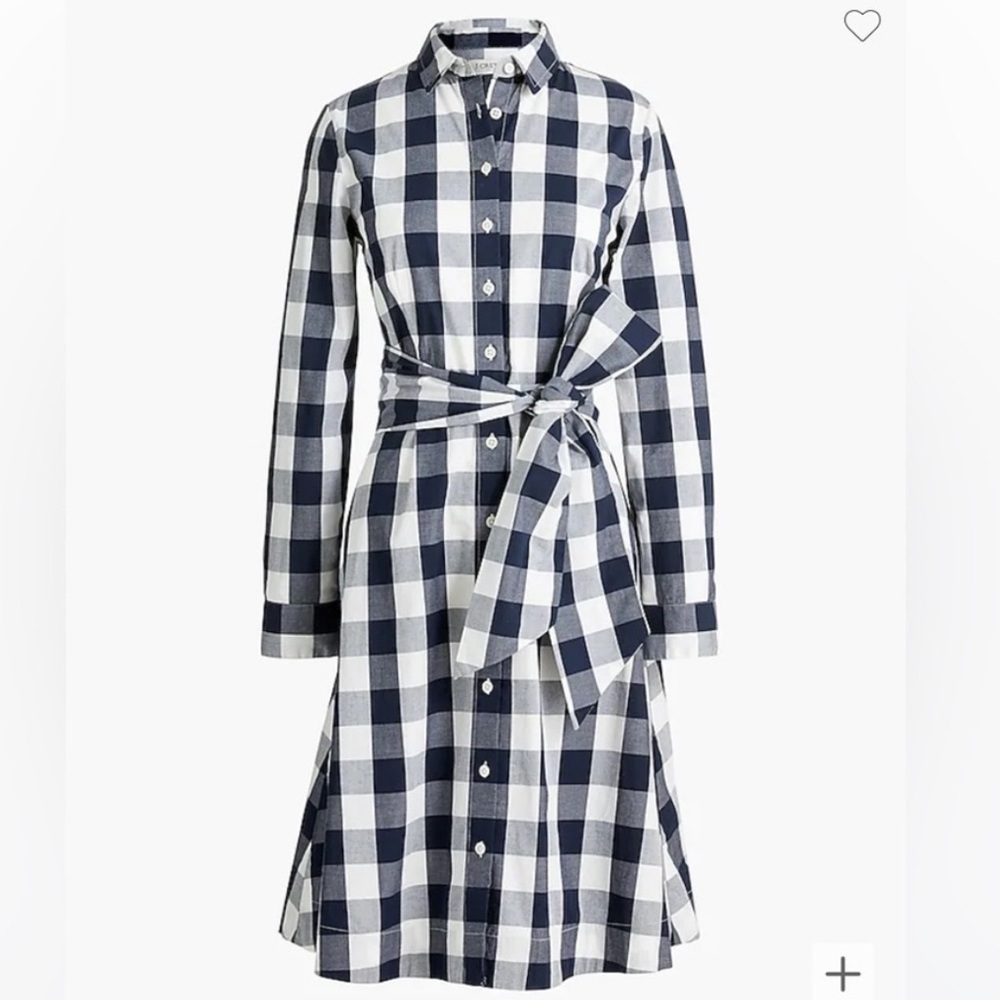 J. Crew Tie-Waist Poplin Shirt Dress in Gingham